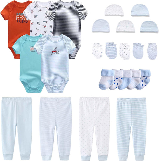 Newborn Layette Gift Set Bodysuits Pants for Baby Girl and Boy 24 Piece 100% Cotton Essentials and Accessories